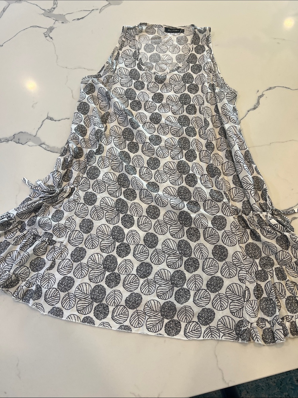 Sleeveless A-Line Dress with Gray Leaf Dot Print